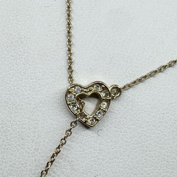 Vintage Monet Y Drop Heart Pendant Necklace Rhinestone Signed Love Jewelry 18” - Picture 3 of 8